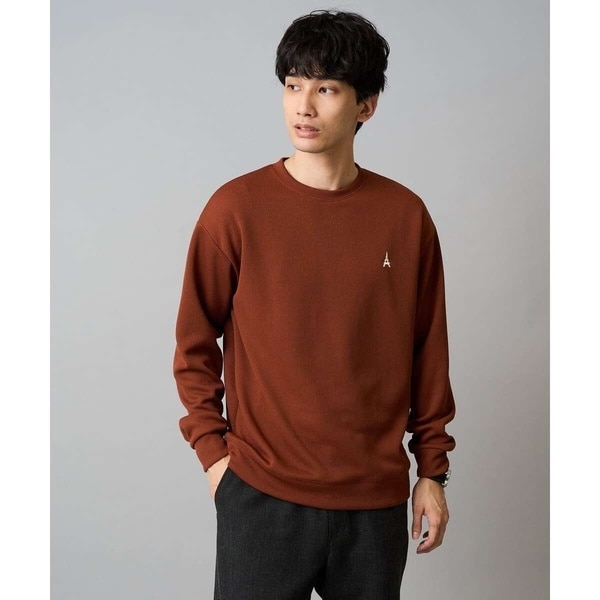 【イージーケア/毛玉になりにくい】アゼダブルフェイスワンポイント刺繍プルオーバー