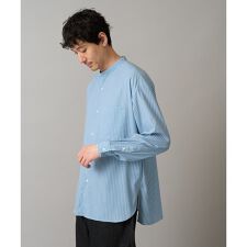 【イージーケア/ストレッチ】ストライププリントバンドカラーシャツ【洗濯機で洗える】