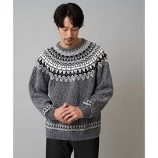 【洗える】モール求心柄クルーネックニット