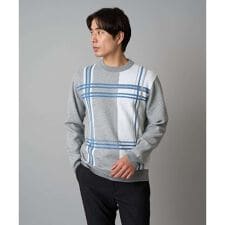 【洗濯機で洗える】チェックジャカードクルーネックニット