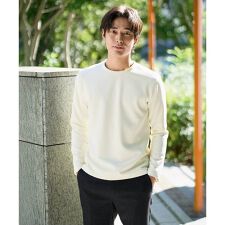 【イージーケア/毛玉になりにくい】バスケットジャカードクルーネックスマートTシャツ【洗濯機で洗える】