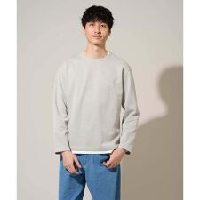 【イージーケア/洗濯機で洗える/毛玉になりにくい】変形ヘリンボンフェイクレイヤードカットソー