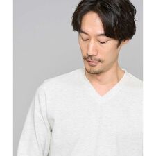 【スマート/イージーケア/洗濯機で洗える/毛玉になりにくい】アゼダブルフェイスVネックスマートTシャ