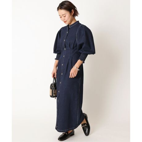 Spick & Span 新品 リネン混シャーリングVワンピース 38（Spick＆Span  