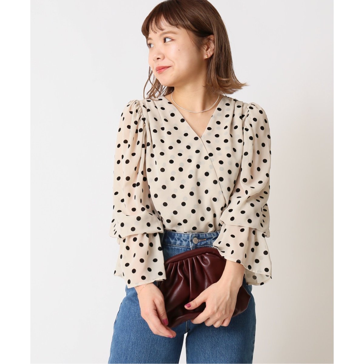 人気No.1】 新品 Rouje ドット柄カシュクールシャツブラウス 4135