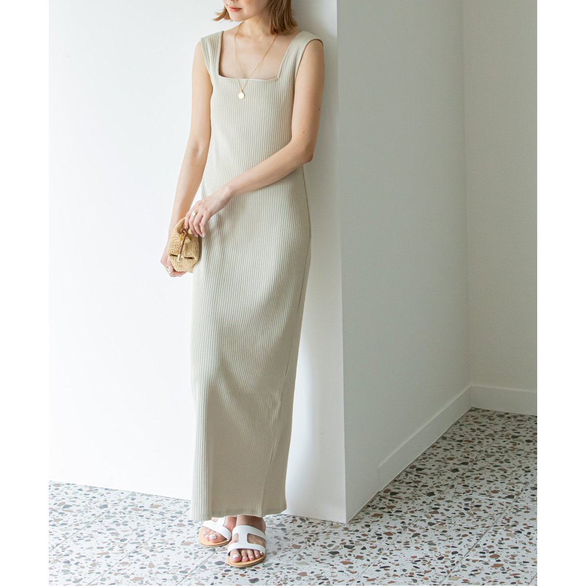 u by spick&span■スクエアネックリブワンピース U by SPICK&SPAN（ユーバイスピックアンドスパン）の「スクエア