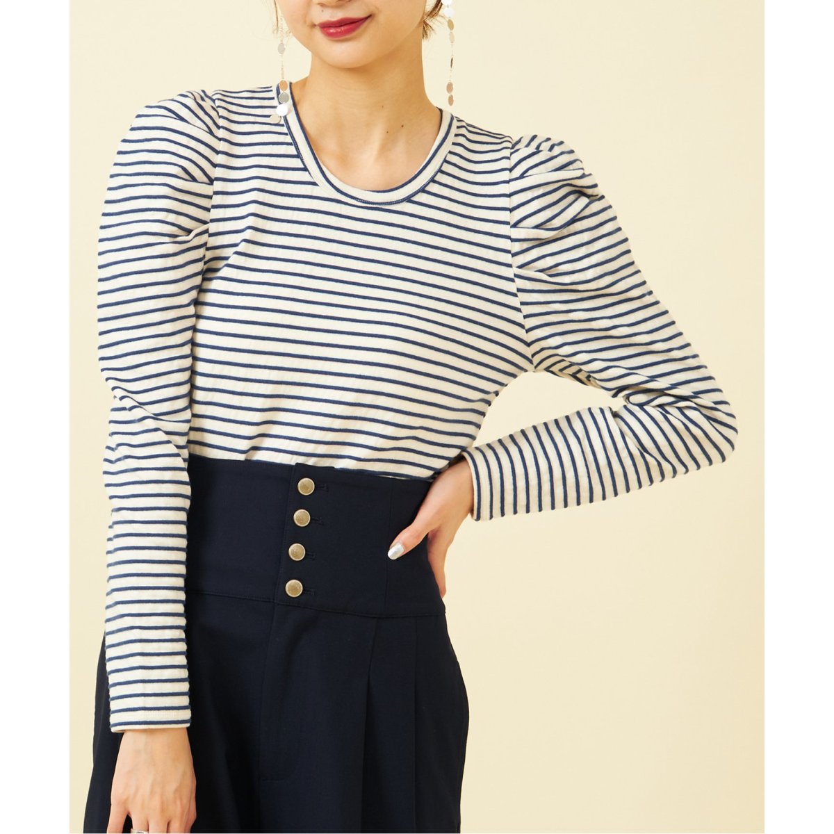 Spick &amp; Span - ボーダープルオーバー * パフスリーブ * U by SPICK&amp;SPAN パフスリーブ ボーダーカットソー | ユー バイ スピック＆スパン