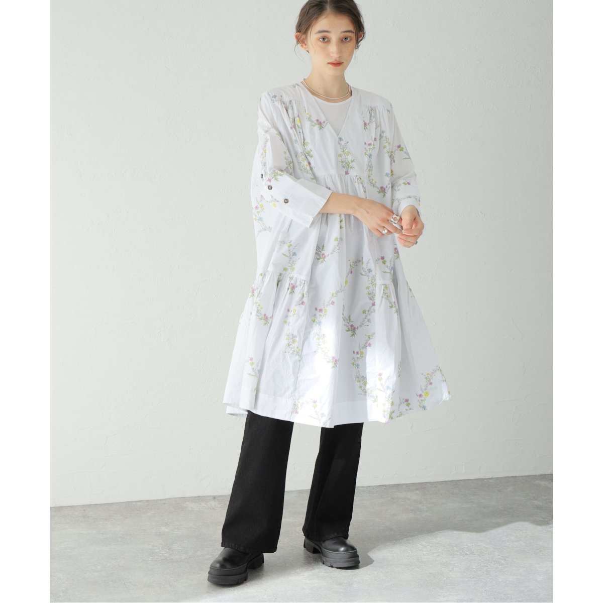 GANNI / ガニー】 Printed Cotton Vネックドレス | ユー バイ