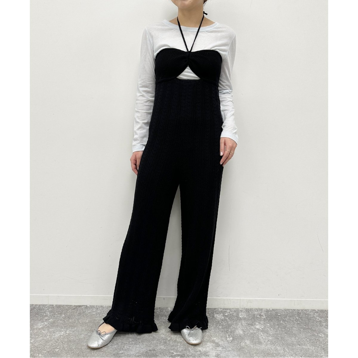 Spick & Span ダブルストラップ黒リボンかわいいサロペットパンツ Spick & Span ダブルストラップ黒リボンかわいいサロペットパンツ