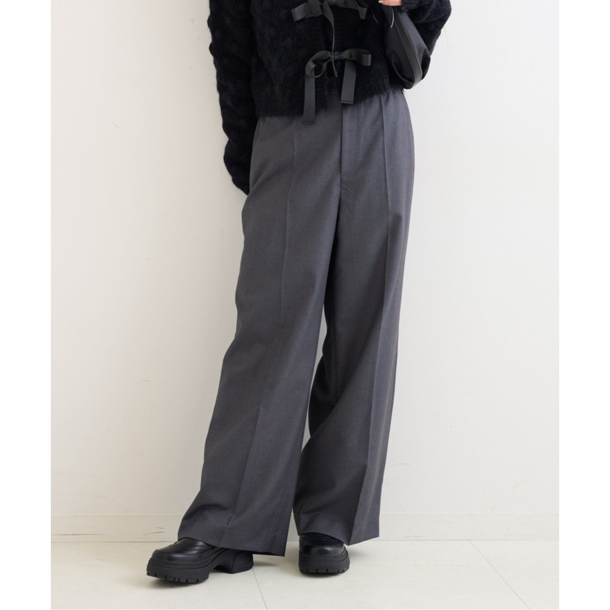 Spick＆ Spanグレー ワイドレッグパンツスリット入り