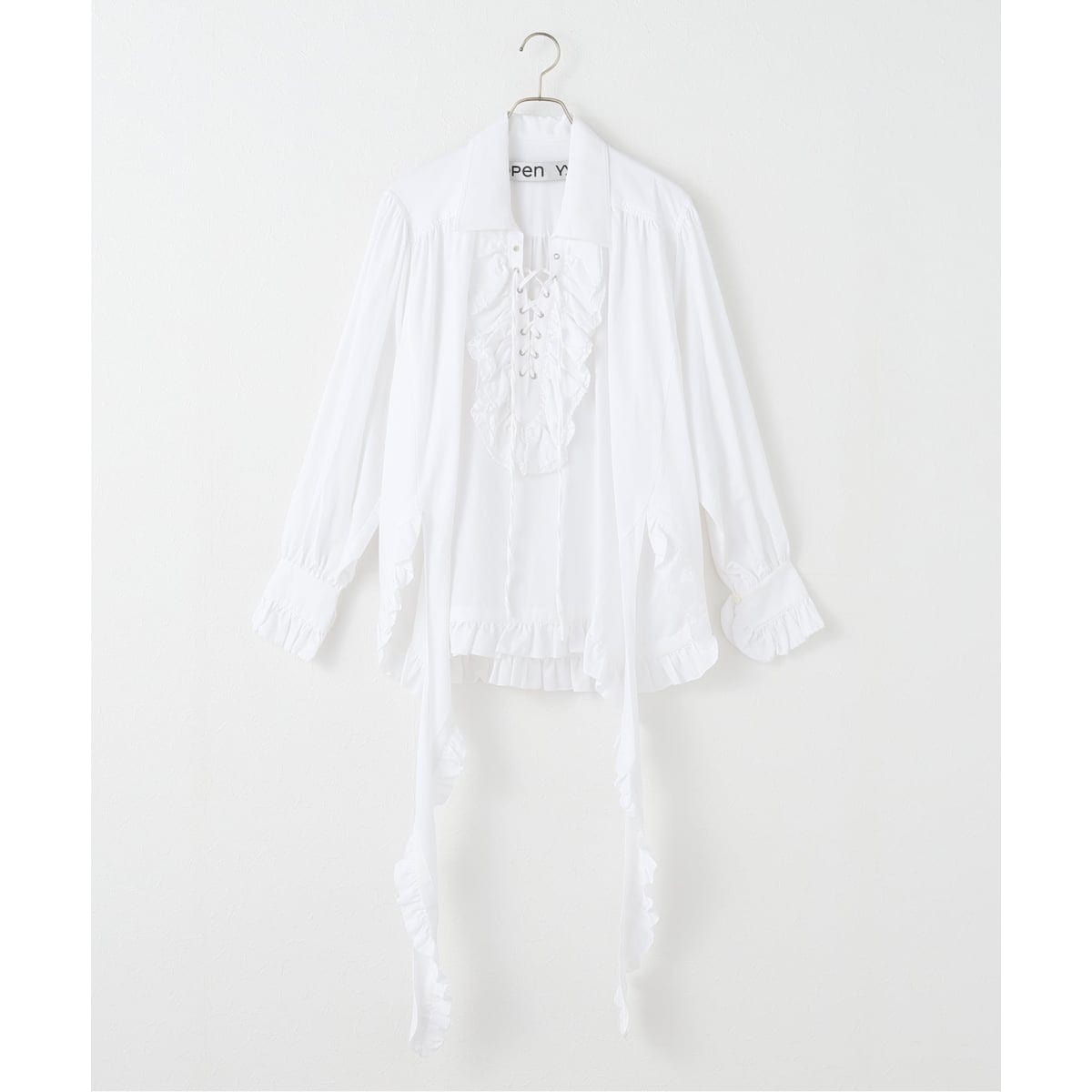 OPEN YY】RUFFLE POLO SHIRT WHITE 【美品】OPEN YY RUFFLE POLO