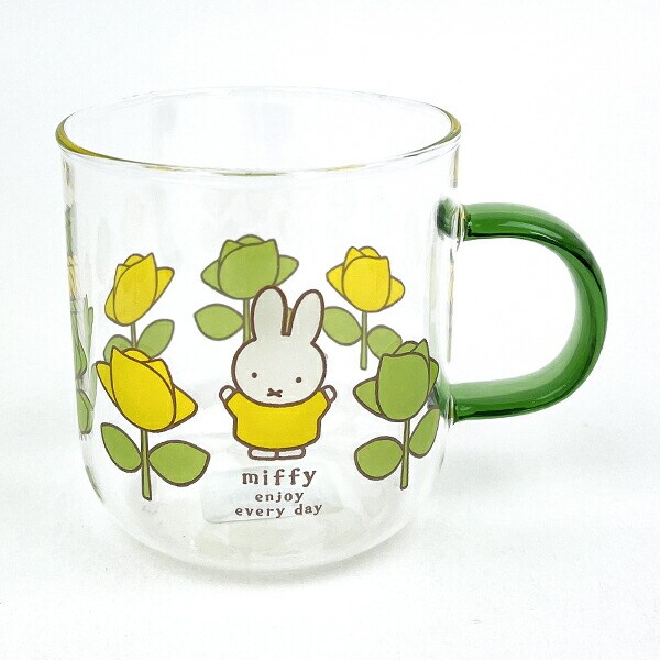 ミッフィー miffy カラーハンドル耐熱ガラスマグ（グリーン