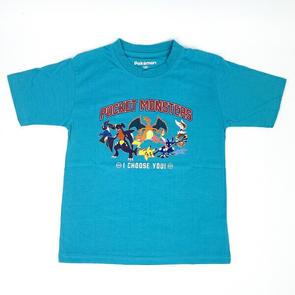 ポケットモンスター キッズ カジュアルロゴ Tシャツ(ターコイズ