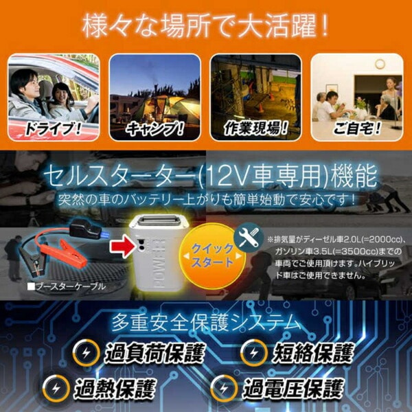 防災グッズ ポータブルマルチ電源 ホワイト セルスターター(12V
