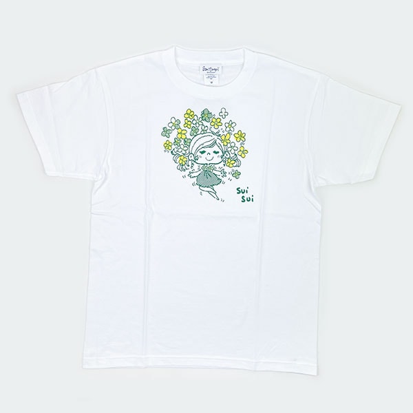 水森亜土 シルクスクリーンプリント Tシャツ(ハナ) (ホワイト 水森亜土 シルクスクリーンプリント Tシャツ(ハナ) (ホワイト