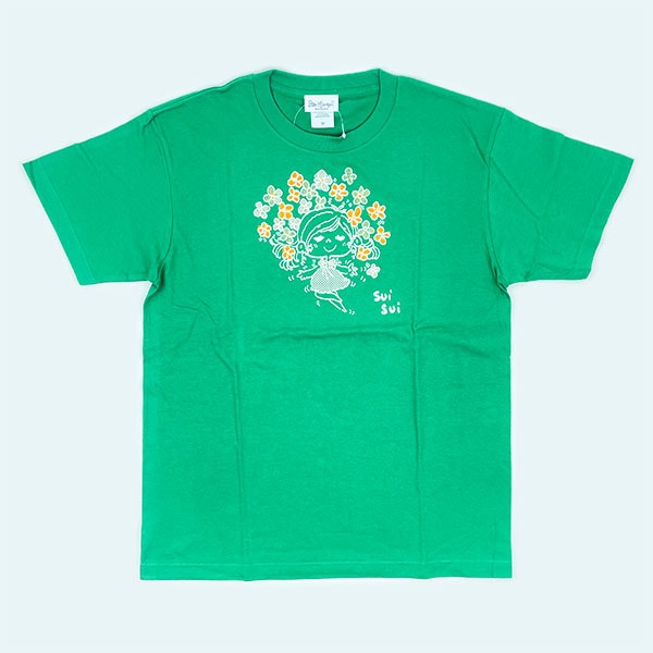 数量限定セール  水森亜土 (グリーン Tシャツ(ハナ) シルクスクリーンプリント ミュージシャン