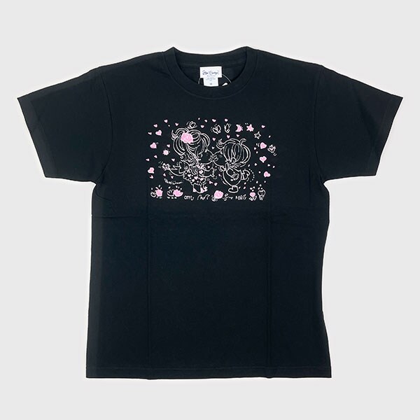 週末限定ンセール 水森亜土 シルクスクリーンプリント Tシャツ(ハート) (ブラック トップス