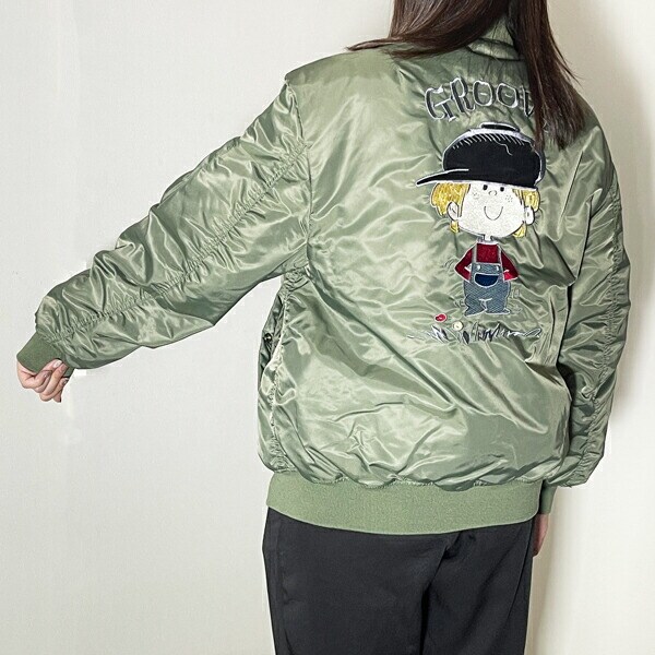 水森亜土 MA-1 オトコノコ(カーキ） Mサイズ アパレル