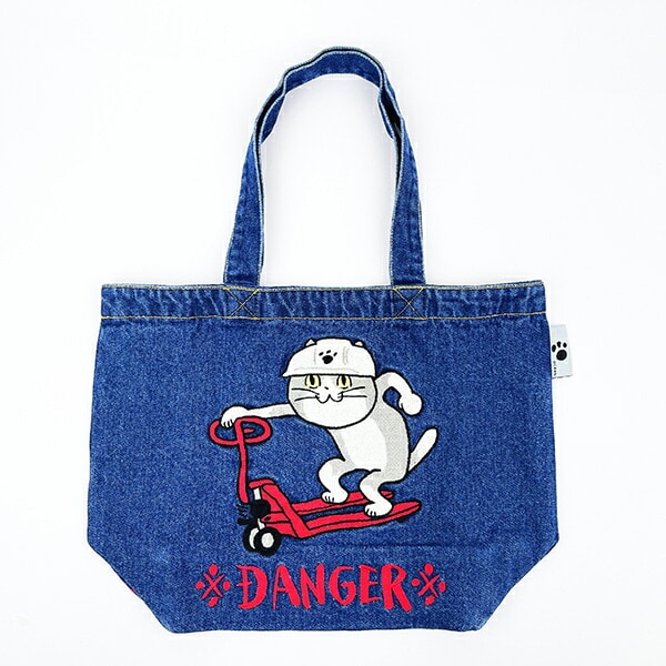 仕事猫　デニムトートバッグ 仕事猫刺繍B4デニムトート ※DANGER※ | -MAKERS ONLINE STORE-
