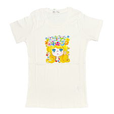 パーフェクト・ワールド・トーキョー(Perfect World Tokyo)の水森亜土 お花の少女柄 オーガニックコットン半袖Tシャツ(L) ホワイト アパレル