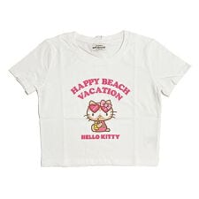 パーフェクト・ワールド・トーキョー(Perfect World Tokyo)のサンリオ 日焼け キティ クロップド半袖Tシャツ(S) ホワイト アパレル Sanrio