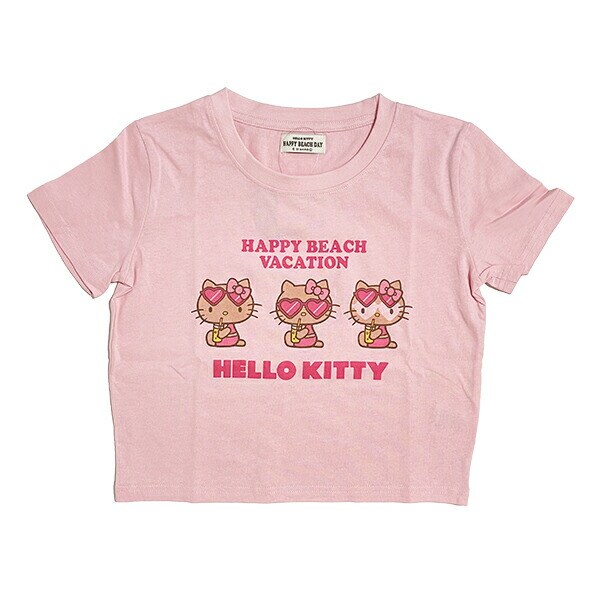 サンリオ 日焼け キティ クロップド半袖Tシャツ(S) ピンク