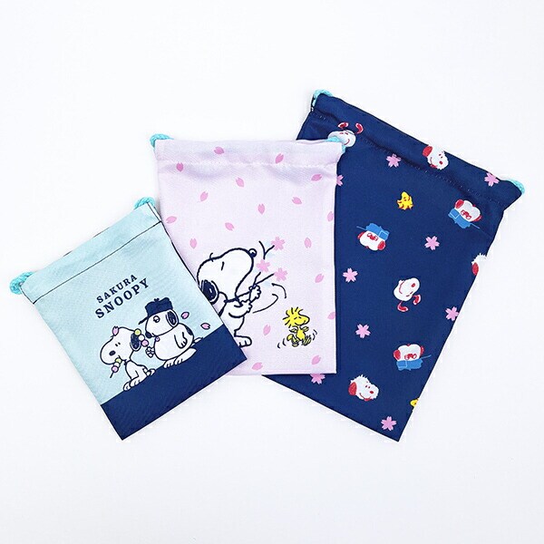 スヌーピー 3P巾着 SAKURASAKU SNOOPY | パーフェクト・ワールド