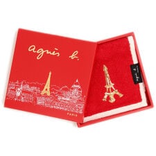 アニエスベー　大判　タオルハンカチ（28cm）（パッケージ入り）エッフェル塔