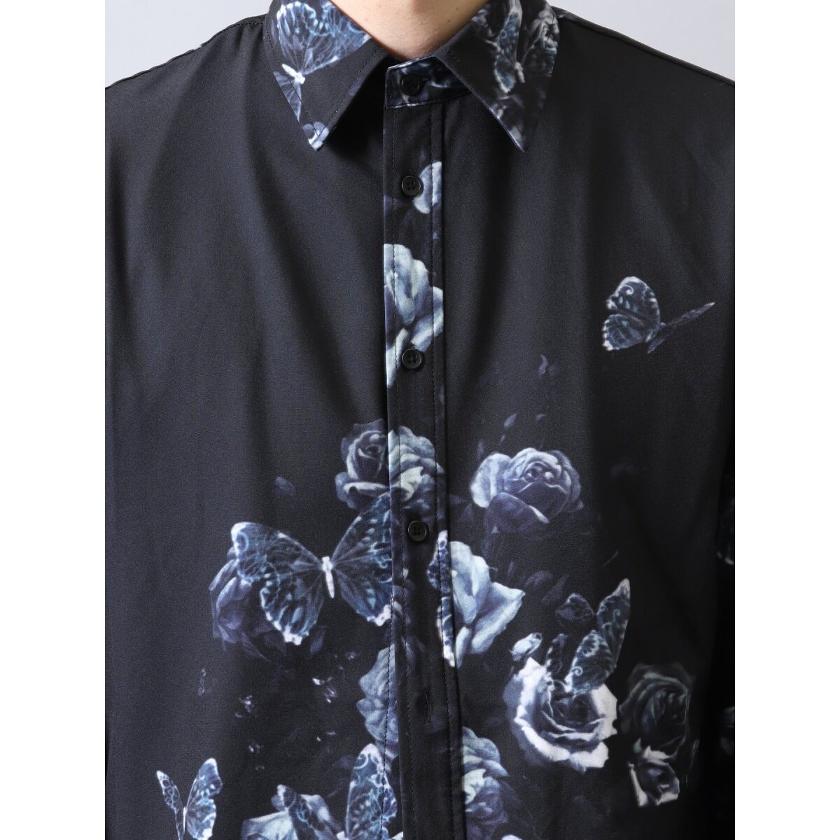 シェラック/SHELLAC ローズ＆バタフライプリント 長袖シャツ