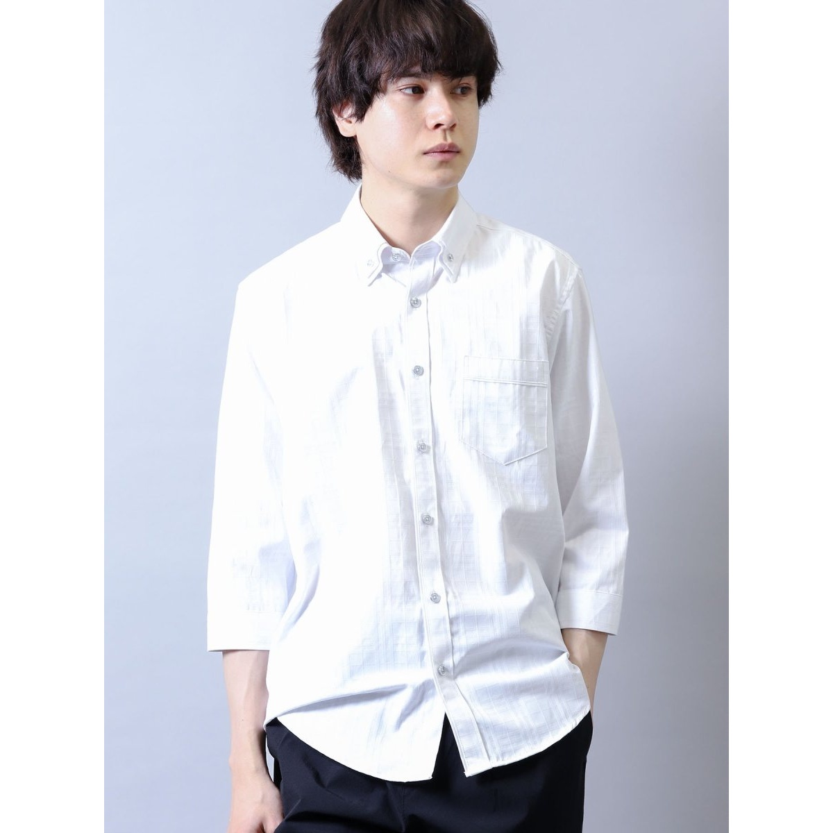 チェックドビー2枚衿ボタンダウン7分袖シャツ 日本初の セマンティックデザイン 2021公式店舗