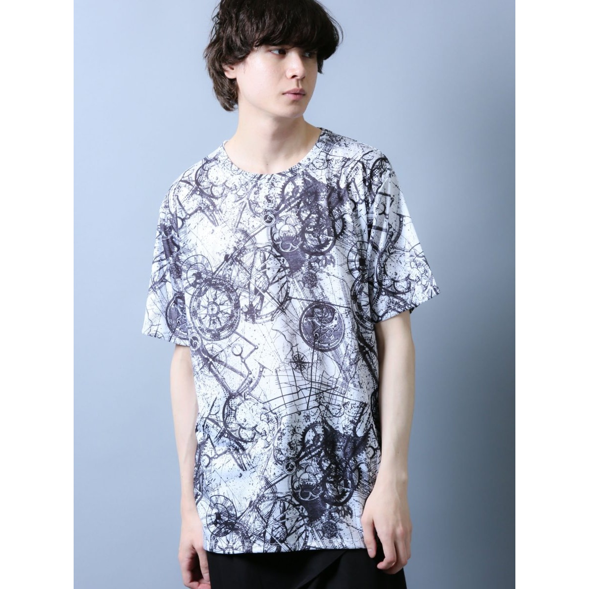 シェラック/SHELLAC デジタルアース柄 クルーネック半袖Tシャツ 