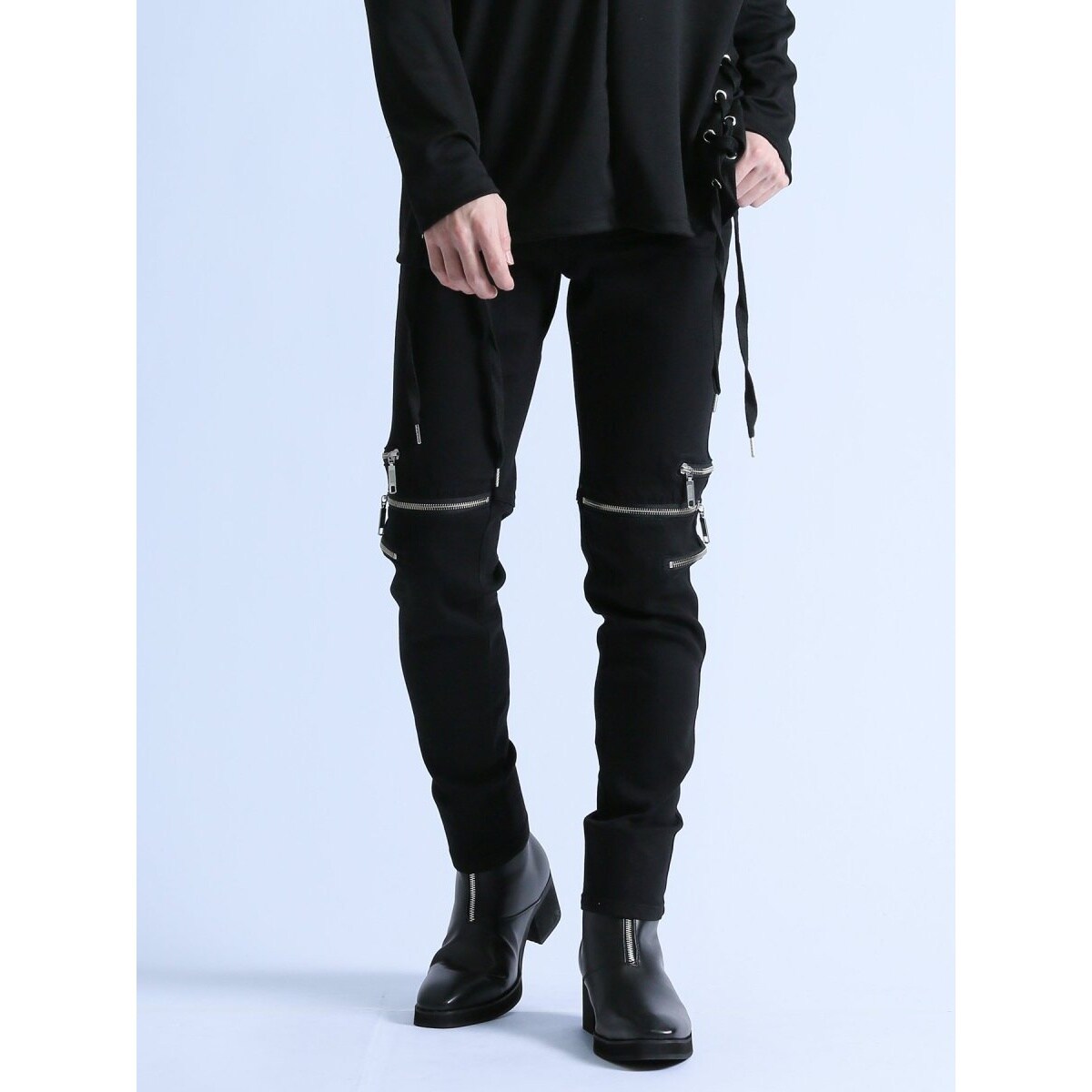 セマンティックデザイン ストレッチ ZIP ブラックスキニーパンツ