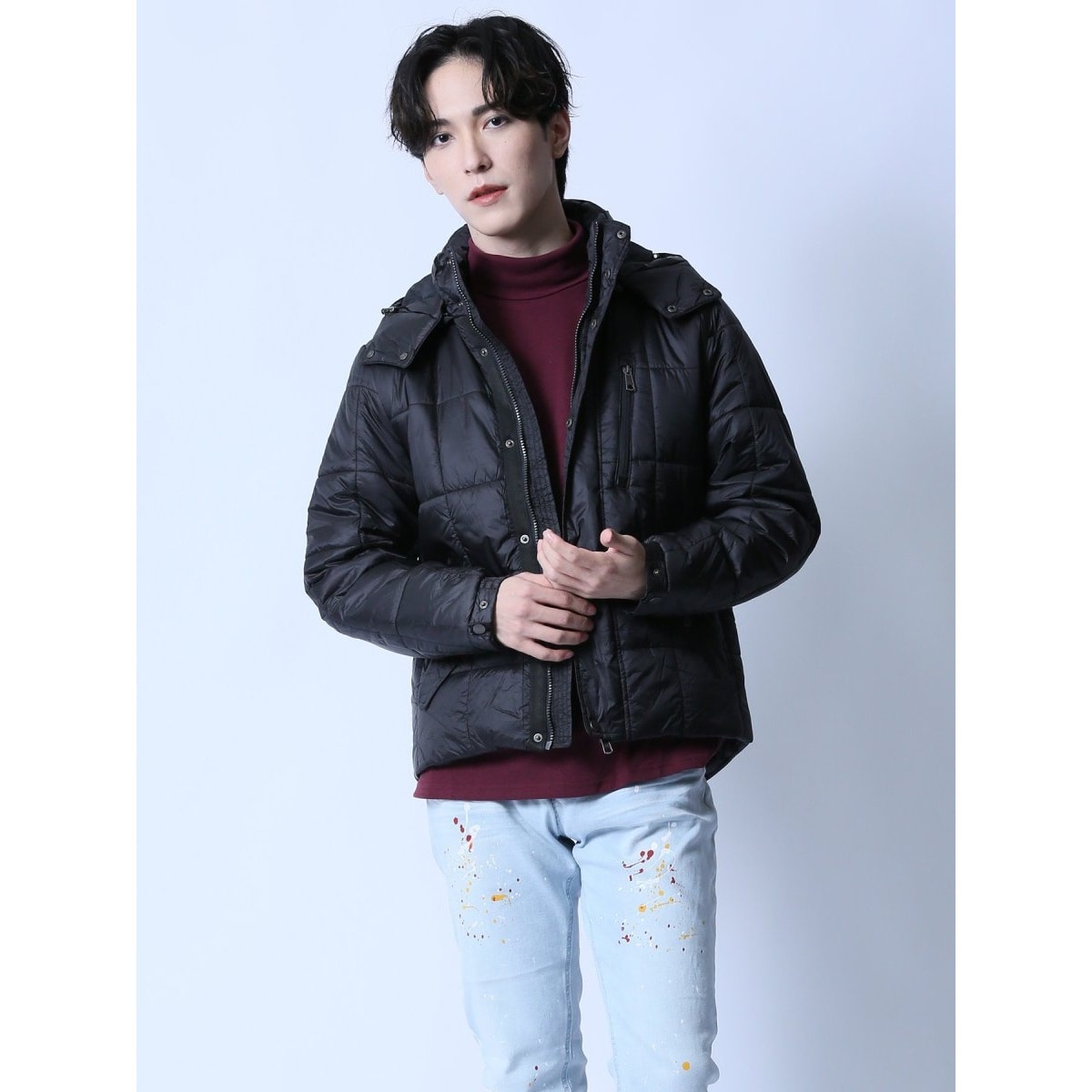 新品 カンサイジーンズ 中綿 フード キルティングコート L 青 【J40402】 KANSAI JEANS 秋冬 コート 裏毛フリース 山本寛斎 メンズ