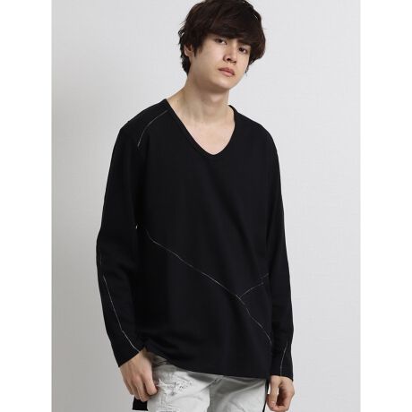 シェラック/SHELLAC 切替Vネック長袖ロングTシャツ | セマンティック 