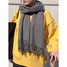 ドロー レーヨン混 フリンジ付きマフラー （ユニセックス）