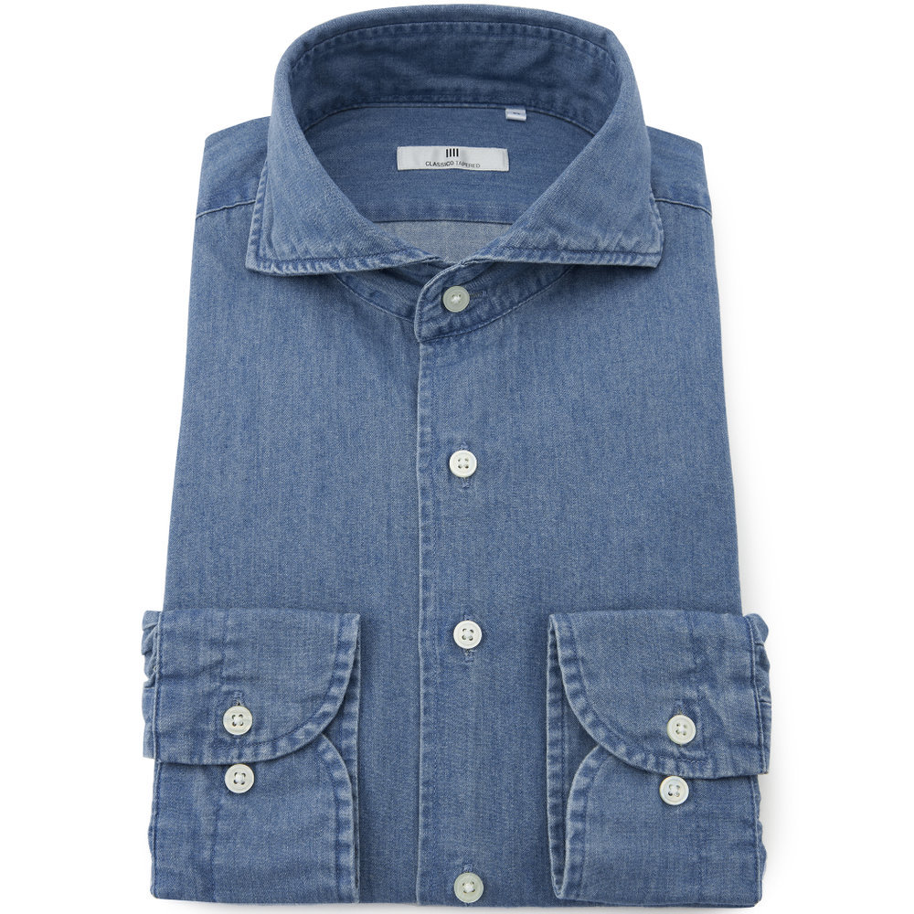 CLASSICO TAPERED】ホリゾンタルワイドカラーワイシャツ ブルー