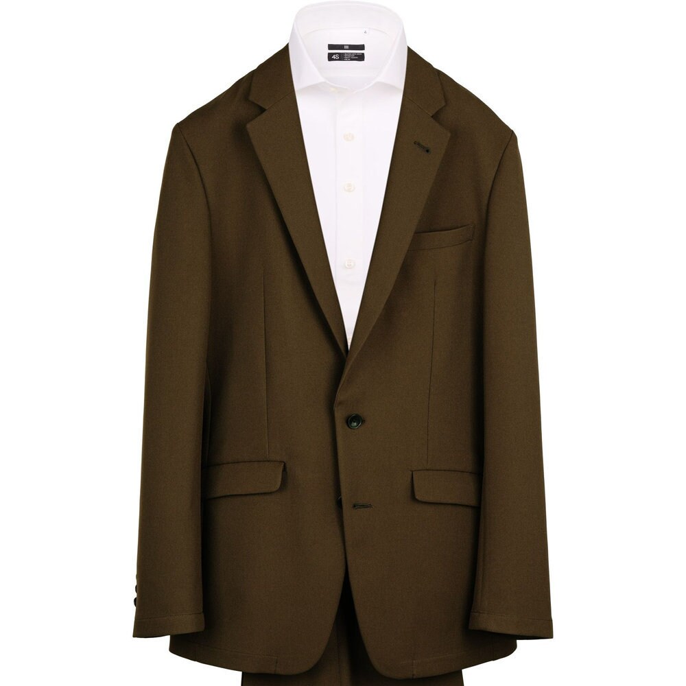 オールシーズン】洗える2釦ノータックスーツ カーキ ※パンツ裾上げ済み