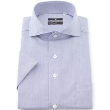 【半袖】カッタウェイワイシャツ ネイビーストライプ ノーアイロン 綿100％ 形態安定