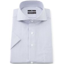 【半袖】カッタウェイワイシャツ グレーストライプ ノーアイロン 綿100％ 形態安定 コットン100