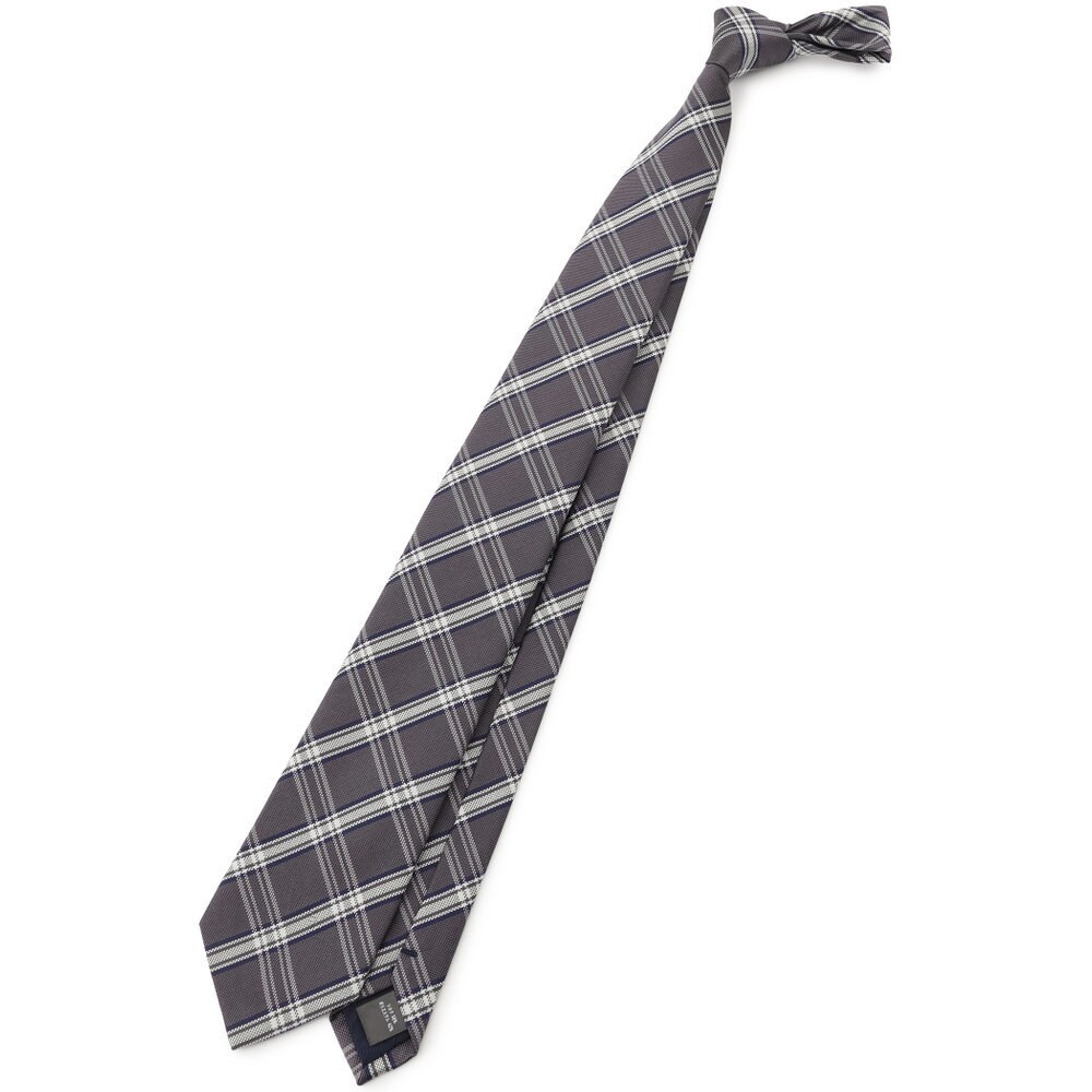 シルクブレンド チェック ネクタイ 7.5cm幅 ネイビー×レッド | スーツ