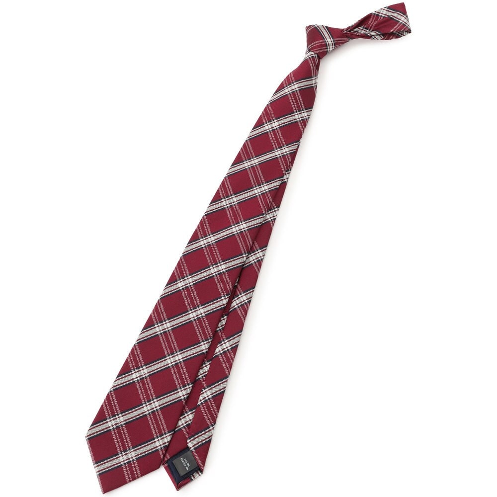 シルクブレンド チェックネクタイ 7.5cm幅 ワインレッド×ホワイト
