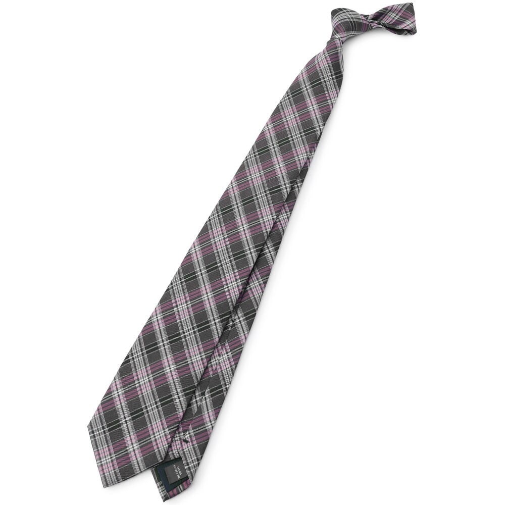 シルクブレンド チェックネクタイ 8.0cm幅 グレー×ピンク | スーツ