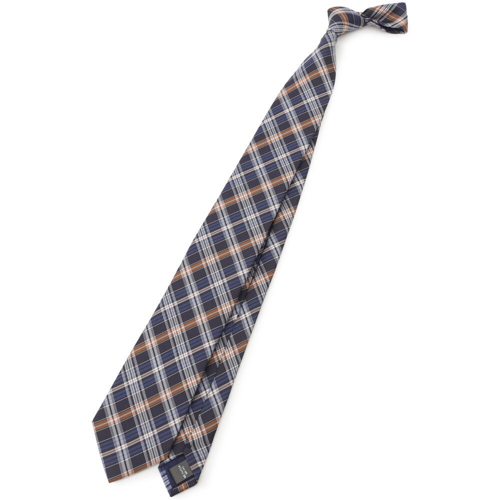 シルクブレンド チェックネクタイ 8.0cm幅 グレー×ピンク | スーツ