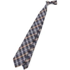 スーツセレクト(SUIT SELECT)のシルクブレンド チェックネクタイ 8.0cm幅 ネイビー×イエロー