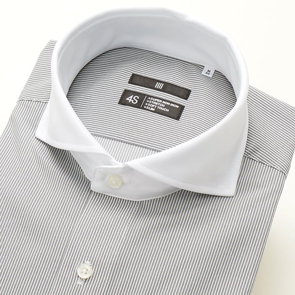 長袖】クレリックカッタウェイ ワイシャツ ブラックストライプ ノー