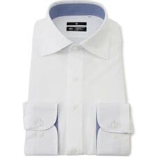 スーツセレクト(SUIT SELECT)の【WEB限定】ワイドカラー長袖ワイシャツ ホワイト×ドビー 襟袖裏別布 ノーアイロン ストレッチ