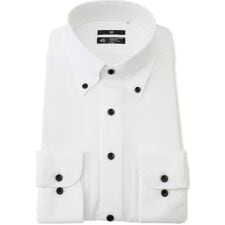 スーツセレクト(SUIT SELECT)の【WEB限定】ボタンダウン長袖ワイシャツ ホワイト×ドビー ノーアイロン ストレッチ 形態安定