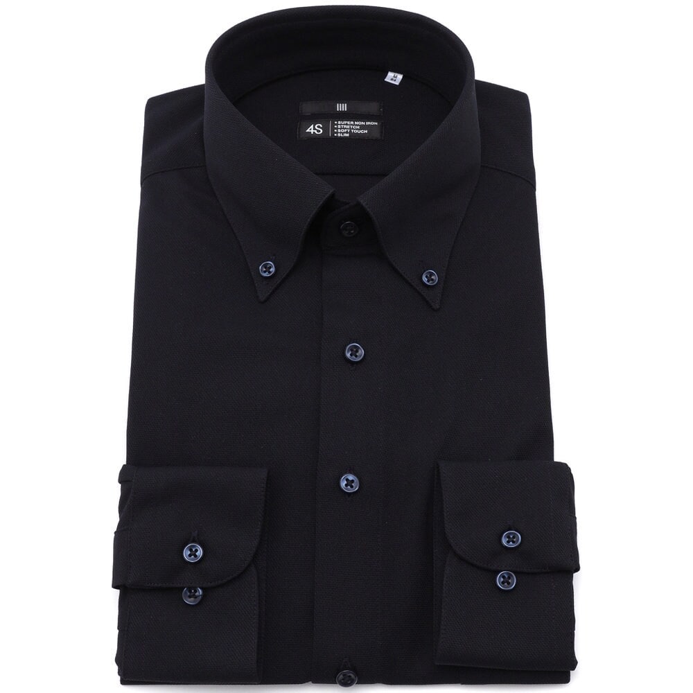 オールシーズン】ボタンダウン長袖ワイシャツ ネイビードビー柄