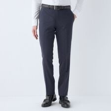 【ノータックテーパードパンツ】ネイビー千鳥格子 チェック スラックス ストレッチ ノーアイロン