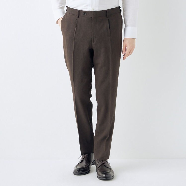 洗えるテーパードパンツ】ノータック スラックス ネイビー無地 ※裾上げ